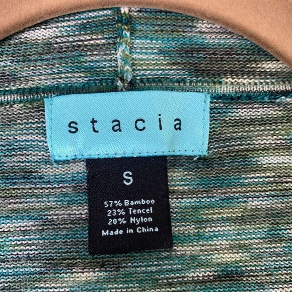 Anthropologie STACIA Open Cardigan Hooded Space Dye S Teal Green Bamboo - Picture 3 of 9